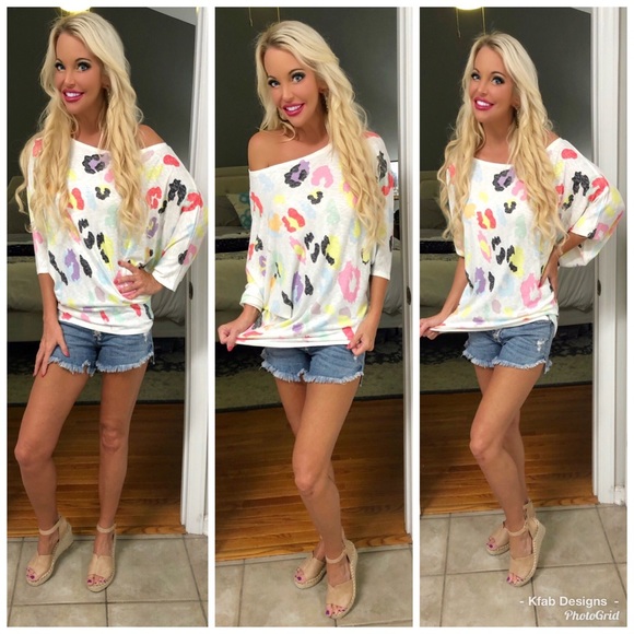 🛍LAST 1! Dolman Sleeve Multi Leopard Print Top - Picture 6 of 8